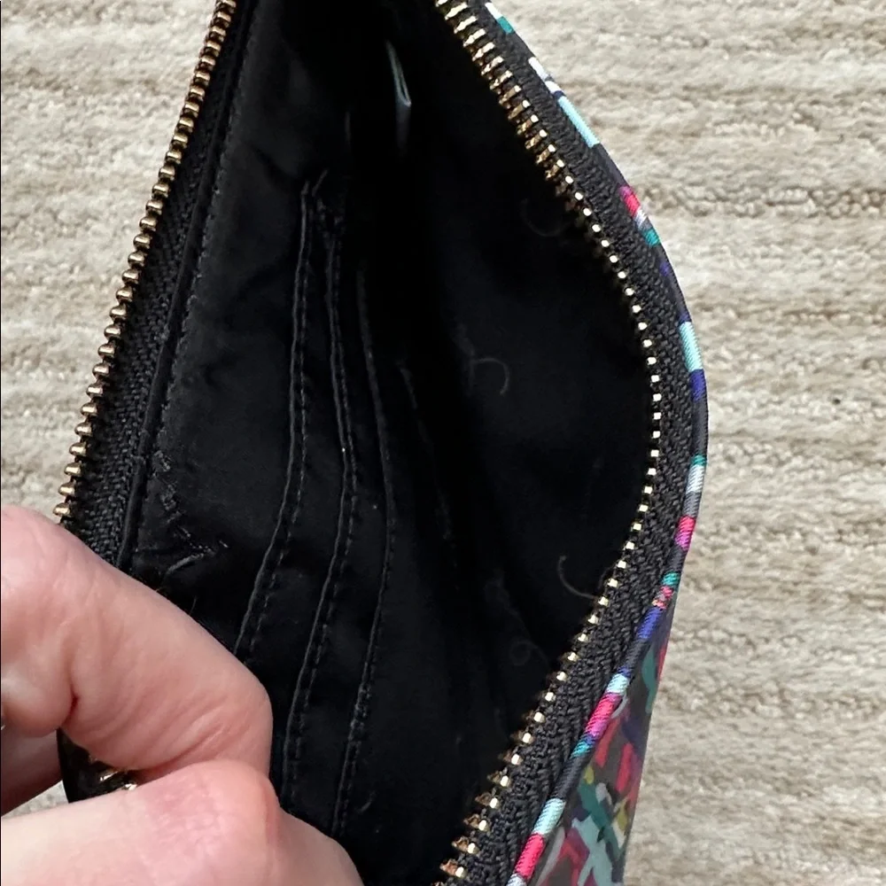Vera Bradley Envelope Wristlet Watercolor Brushstrokes Black Leather Trim Clutch